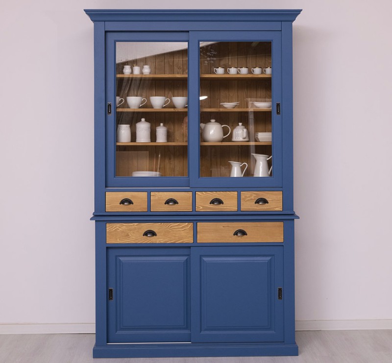 Massive Landhaus Kiefer Vitrine mit Glasschiebetüren – 142 x 225 cm