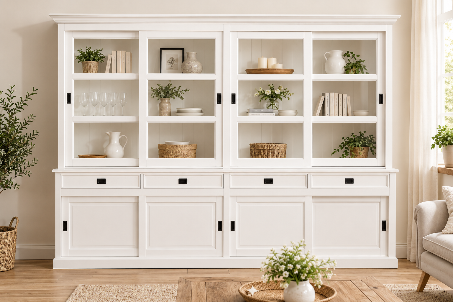 Vitrinen Schrank Neuss 300 cm weiß mehrteilig