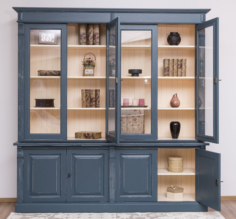 landhaus Vitrine 223 cm Glasvitrine - Massivholz