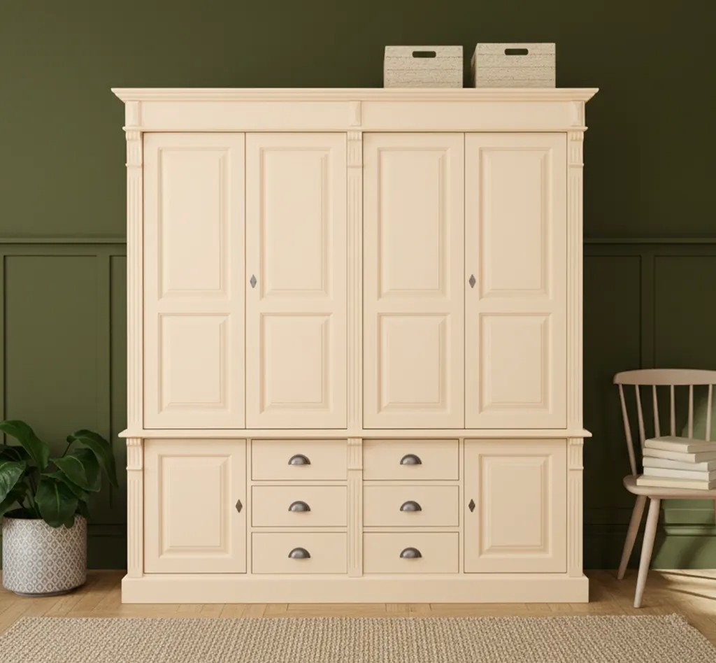 Kleiderschrank Directoire – Massivholz Kiefer, Unikat, 4-türig