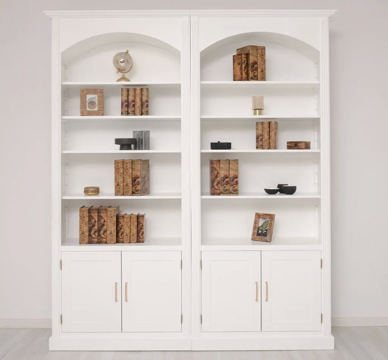 Großes Bücherregal-Set mit Bögen und Unterschränken – 250 cm hoch