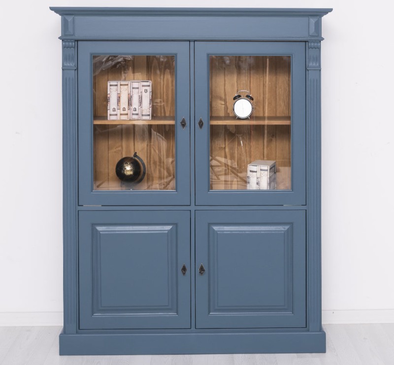 Glasvitrine 130 cm breit mit 4 Türen - Landhaus Vitrine