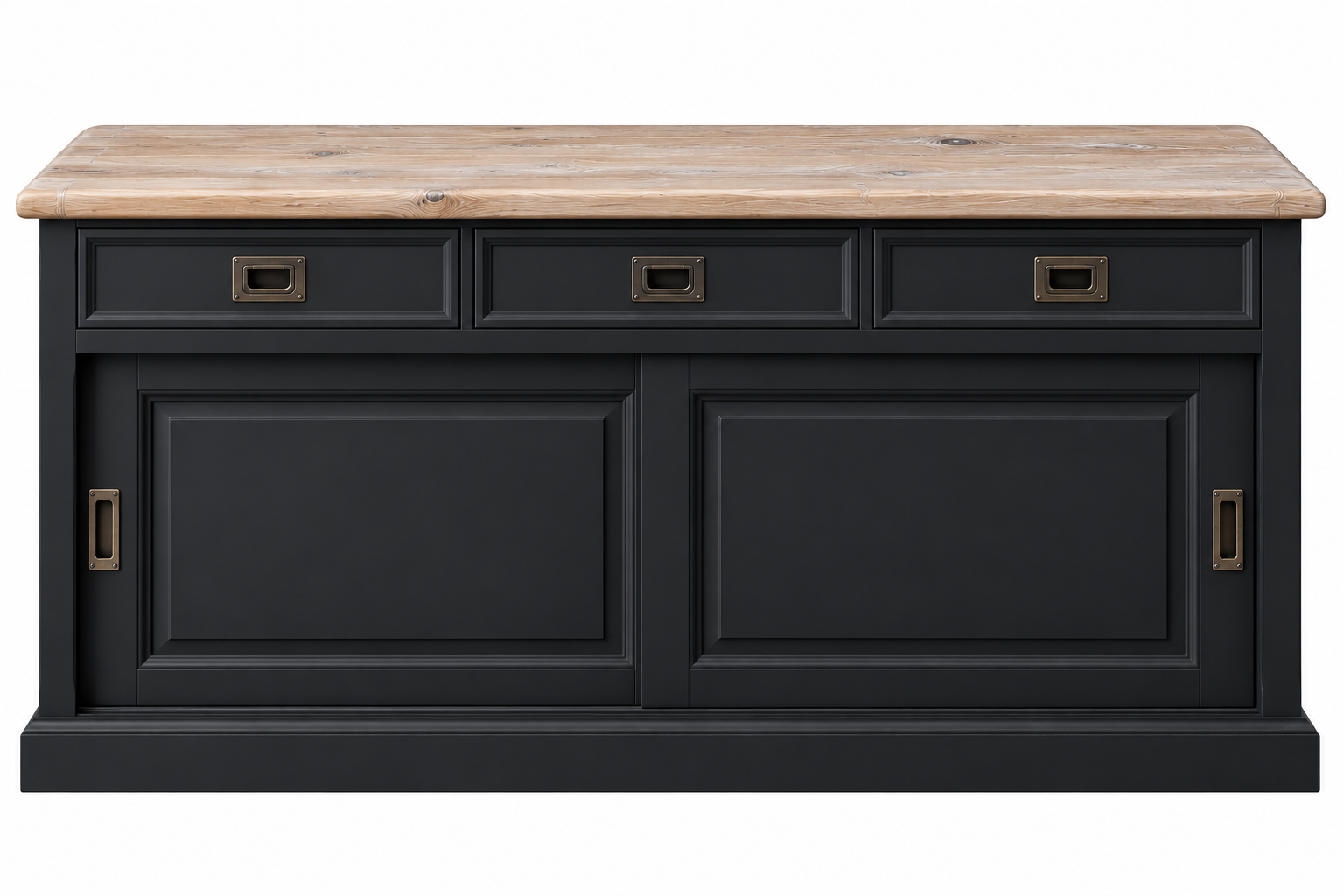 Sideboard Neuss 165 cm schwarz/eiche - Anrichte Landhaus Kommode mit Schiebetüren