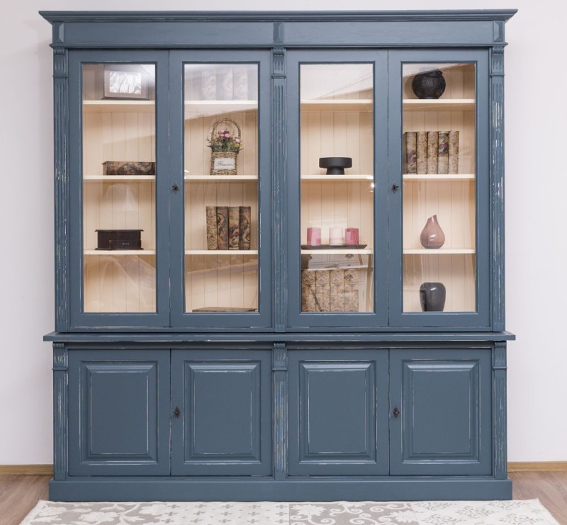 landhaus Vitrine 223 cm Glasvitrine - Massivholz