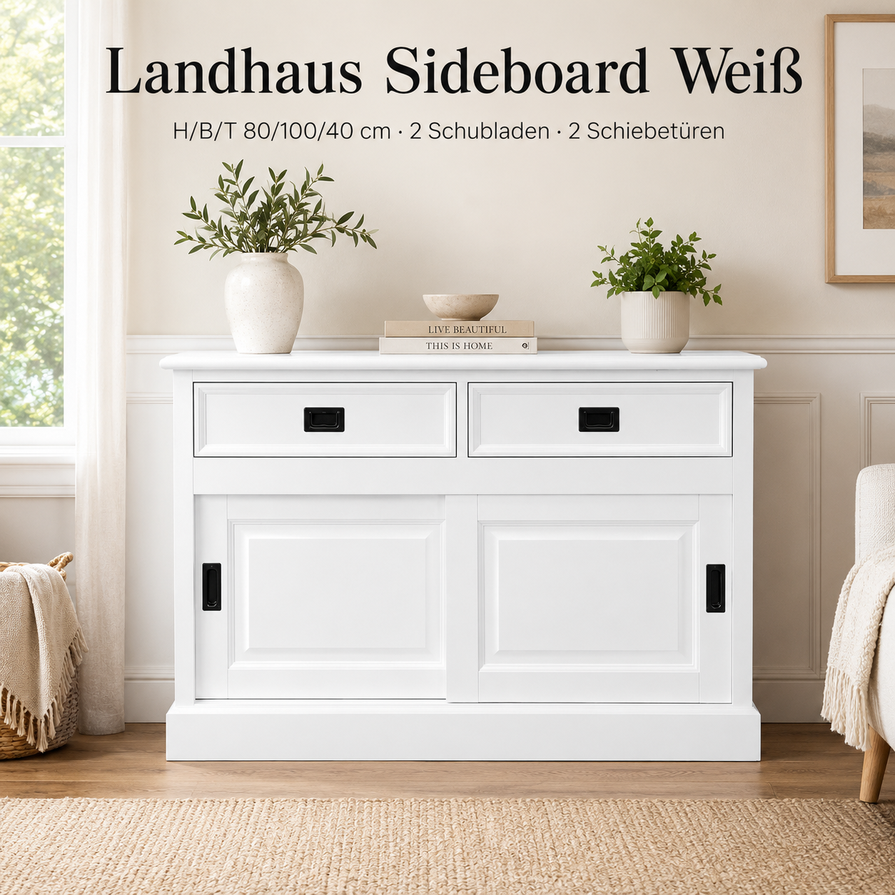 TV Board Neuss 100 cm weiß - Lowboard mit Schiebetüren