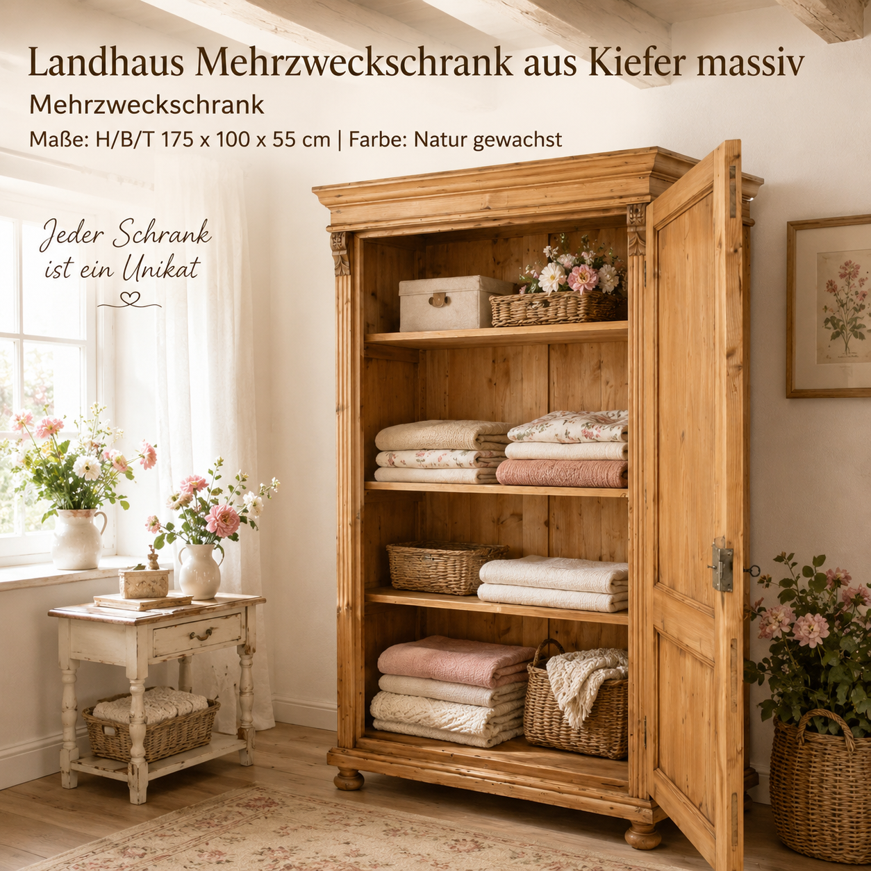Gründerzeit Massivholz Schrank im Landhausstil- Mehrzweckschrank