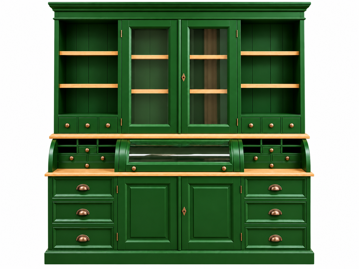 Landhaus Buffet Schrank Malta Ladenschrank laubgrün mit Eiche 200 cm