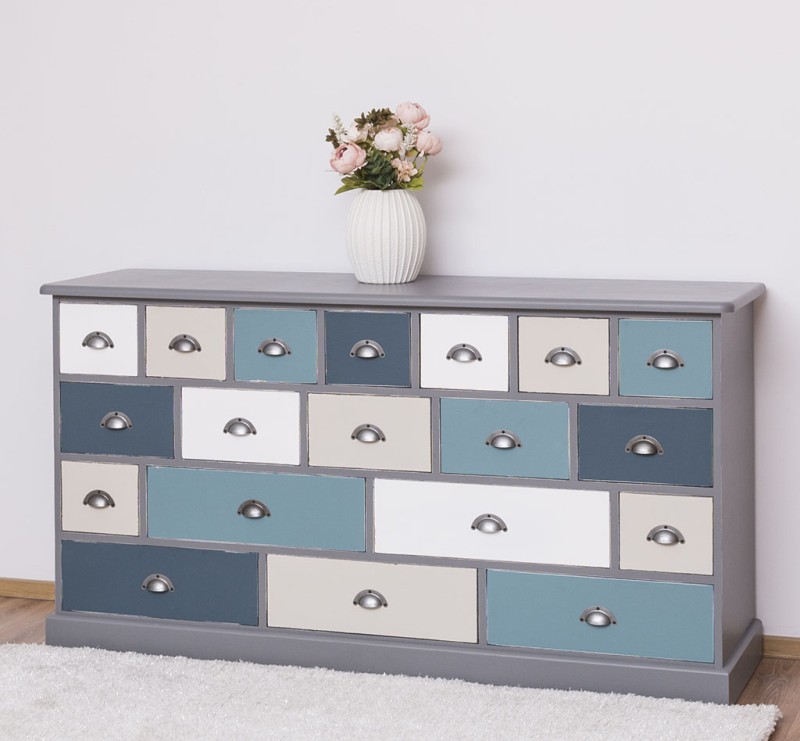 Apothekerschrank mehrfarbig 180 cm breit, 19 Schubladen Kommode Landhaus