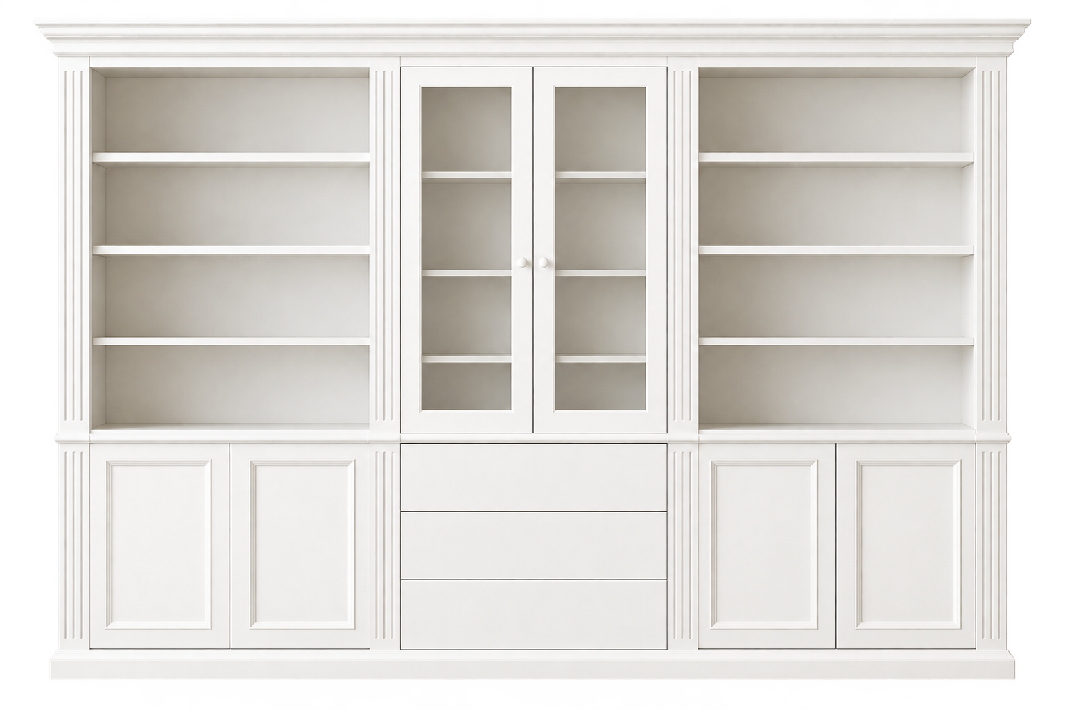 Bücherregal Hamburg 320 cm mit Glastüren weiss