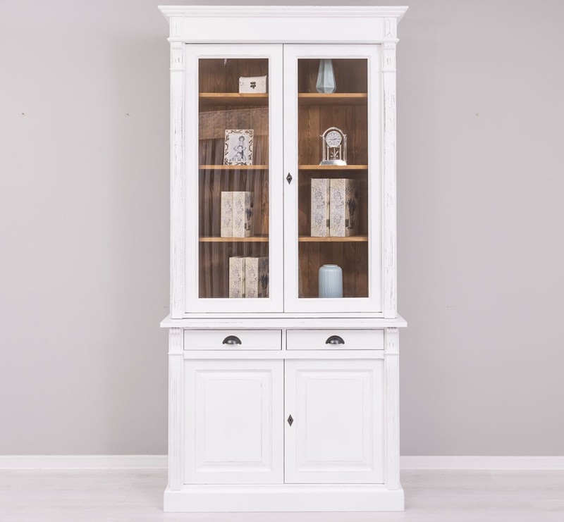 Vitrinen- Schrank 120 cm breit - Massiver Landhaus Schrank mit Glas