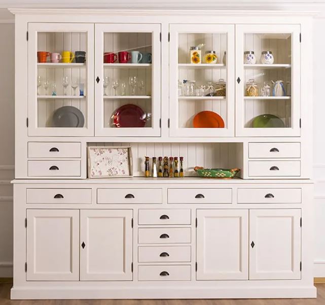 Landhaus Küchenschrank - Massivholz Vitrinenschrank 245 cm