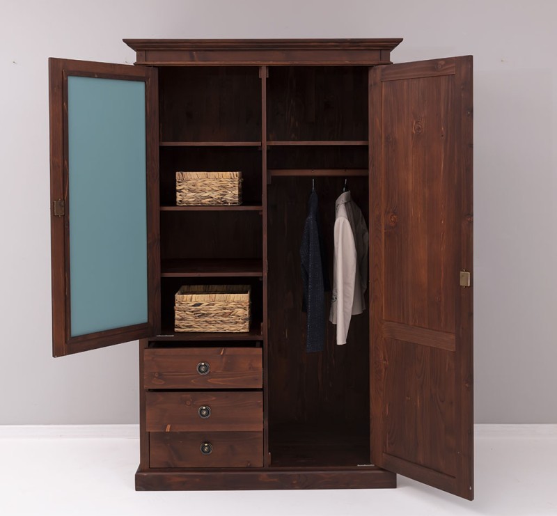 Massivholz Landhaus  Kleiderschrank - 121 cm breit mit Spiegel