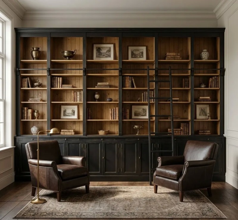 Bibliothekswand Bücherregal Massivholz – 5 Meter, Kiefer, Premium Qualität