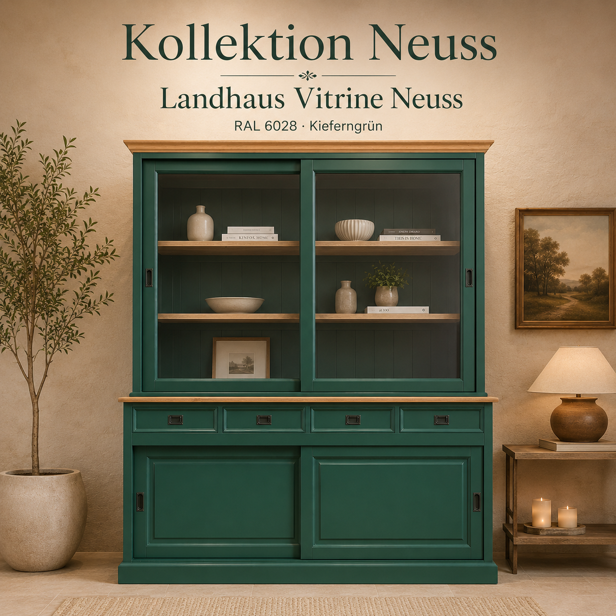 Vitrinen Schrank Neuss 200 cm Kieferngrün/Eiche