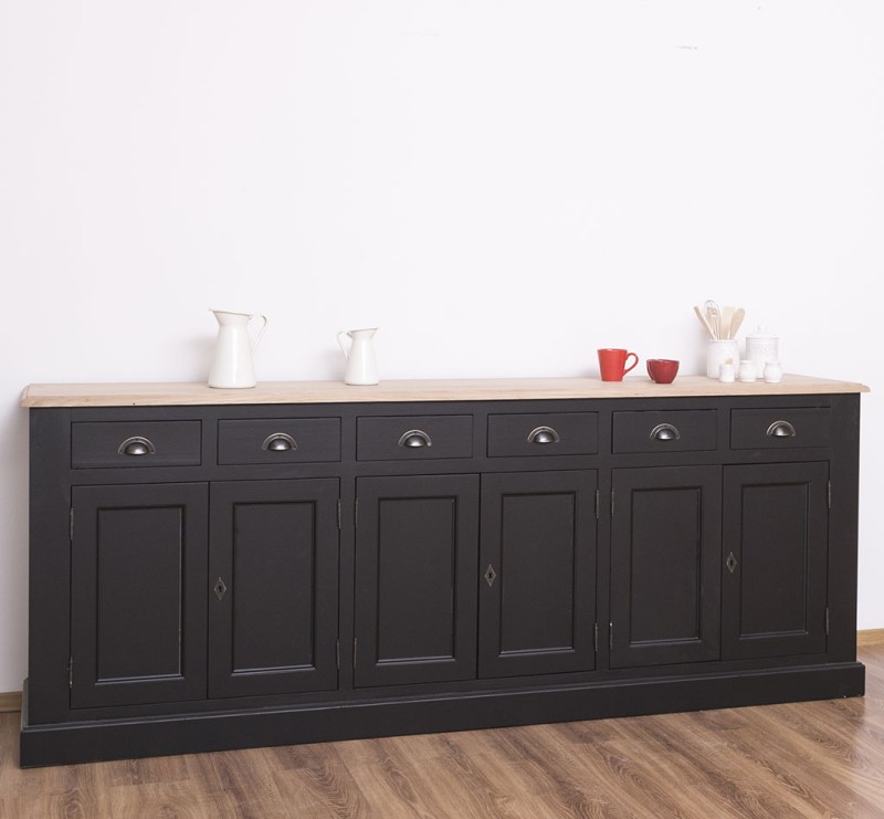 Landhaus Sideboard mit 6 Türen und 6 Schubladen mit Eichenplatte Kommode 234 cm