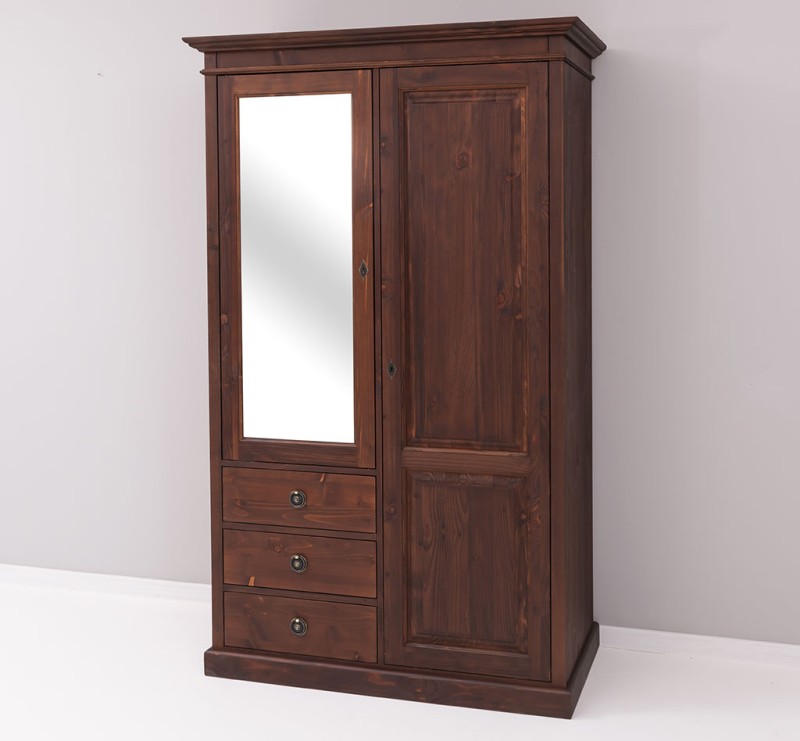 Massivholz Landhaus  Kleiderschrank - 121 cm breit mit Spiegel