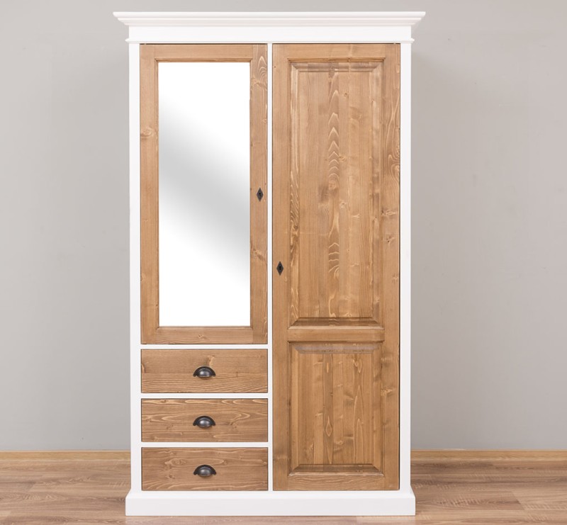 Massivholz Landhaus  Kleiderschrank - 121 cm breit mit Spiegel