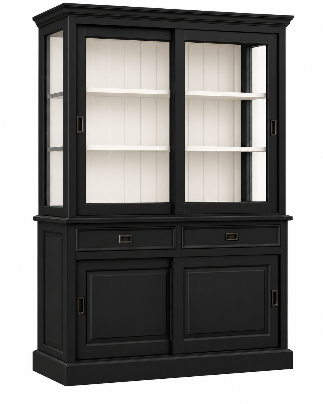 Landhaus Vitrinenschrank Neuss 150 cm Schwarz -Weiß Buffetschrank