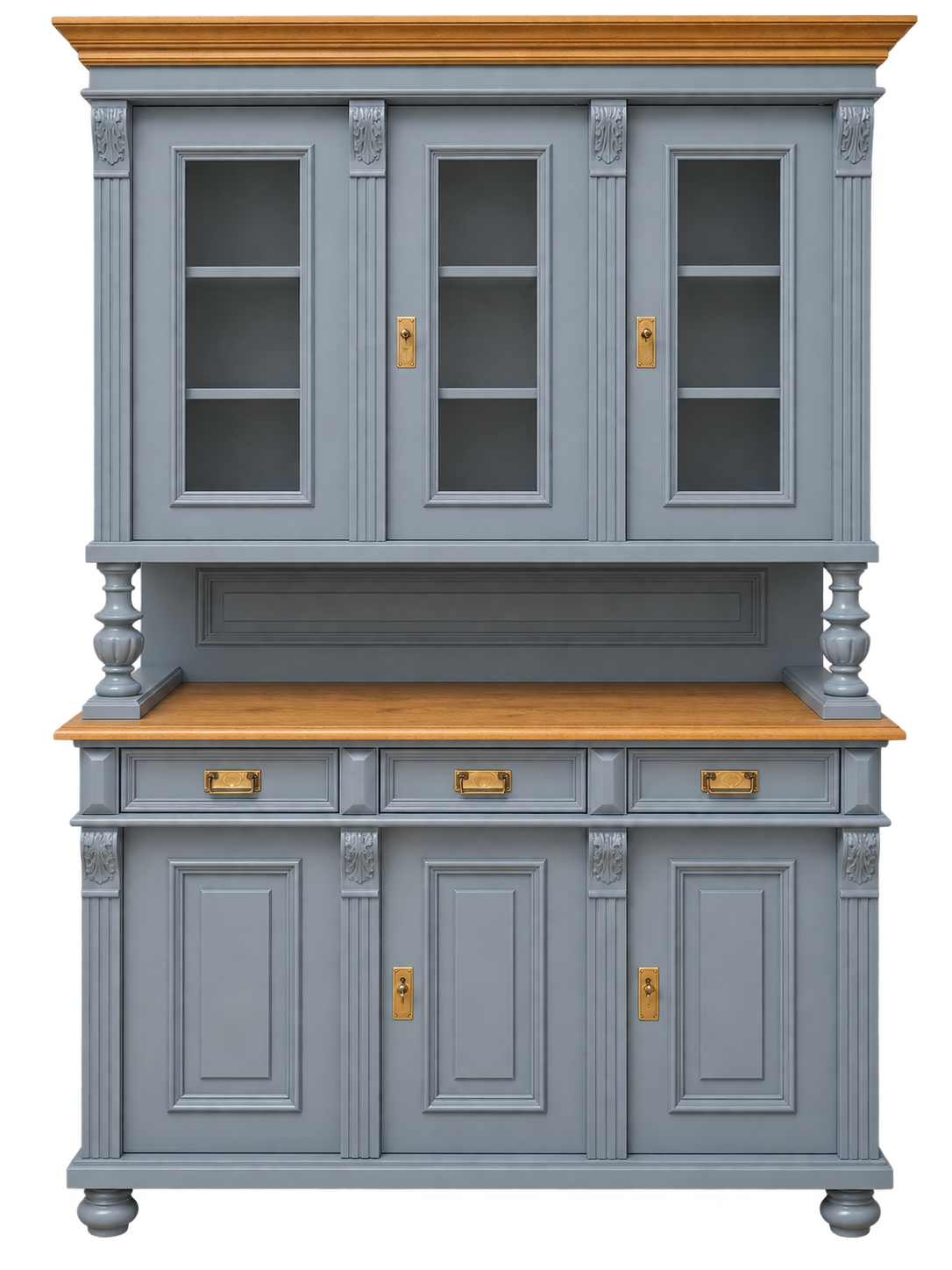 Premium Buffetschrank Massivholz – Landhausstil, Grau, 2-teilig, Handarbeit