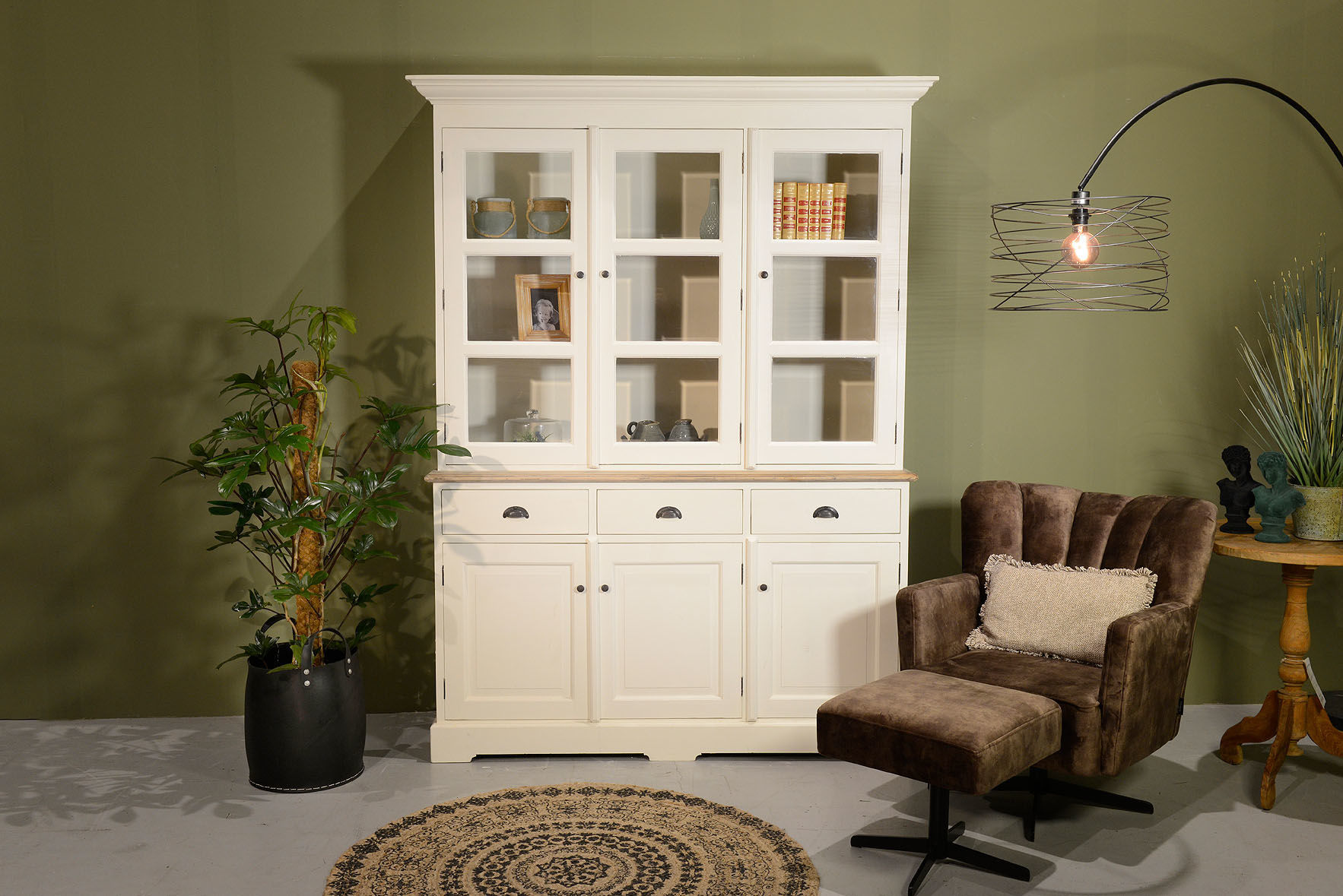 Vitrinen Schrank London 150 cm Landhaus weiß-eiche