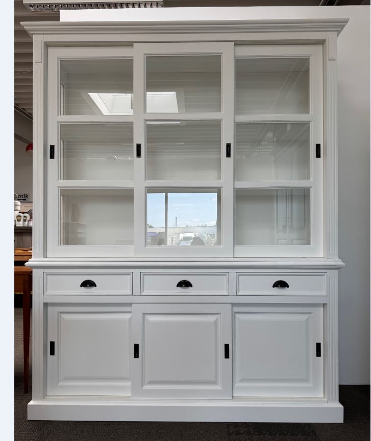 Vitrinen Schrank Massivholz 180 cm Weiß – Landhaus Vitrinenschrank