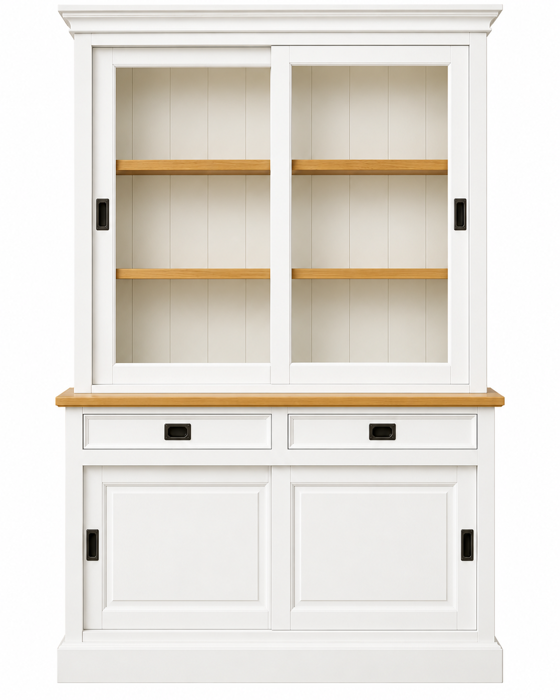 Vitrinen Schrank Neuss 150 cm weiß/eiche - Buffet Schrank mit Schiebetüren
