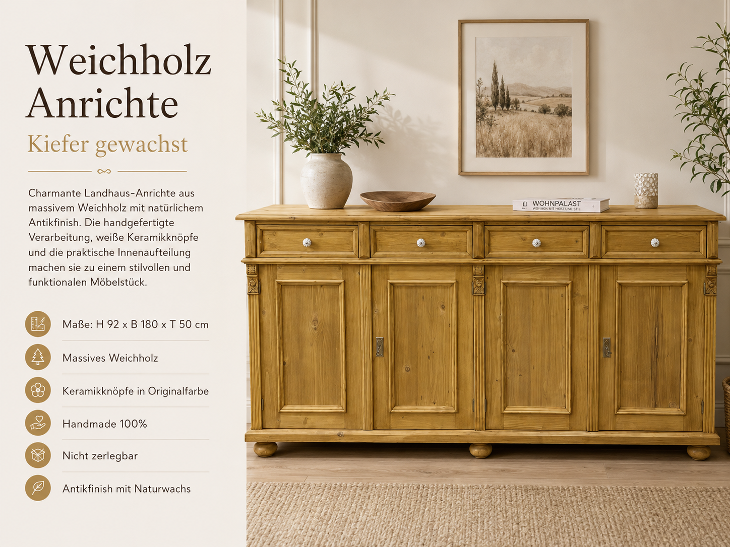 Landhaus Anrichte Weichholz Sideboard Kommode