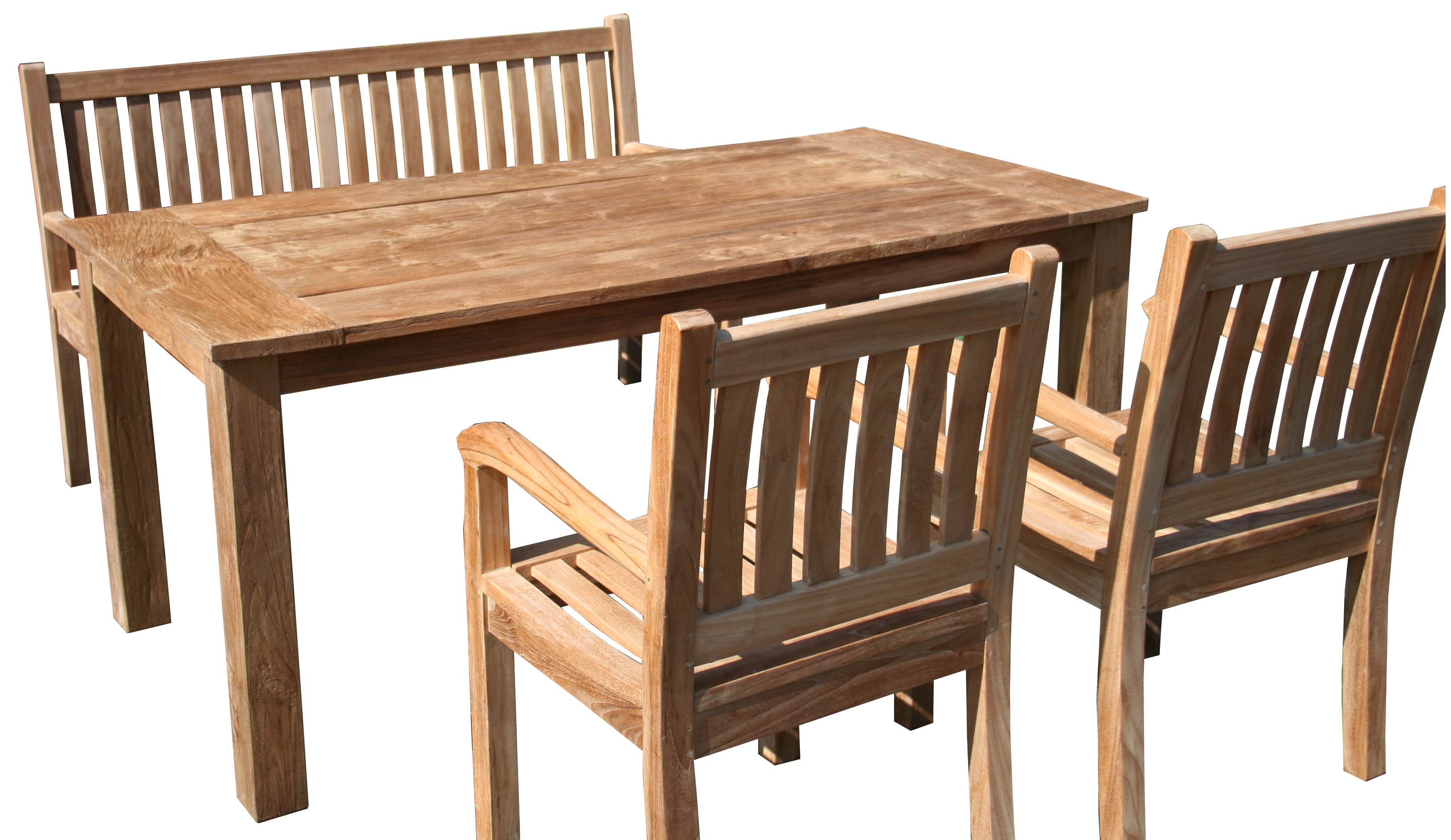 Gartenmöbel Set - Teak Tisch 180cm + Bank 150 cm + 2 Gartenstühle Beaufort Teakmöbel Outdoor