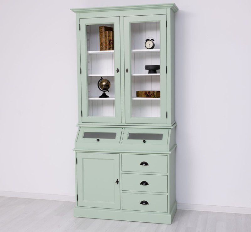 Landhaus Vitrinen Schrank 113 cm breit  zweifarbig