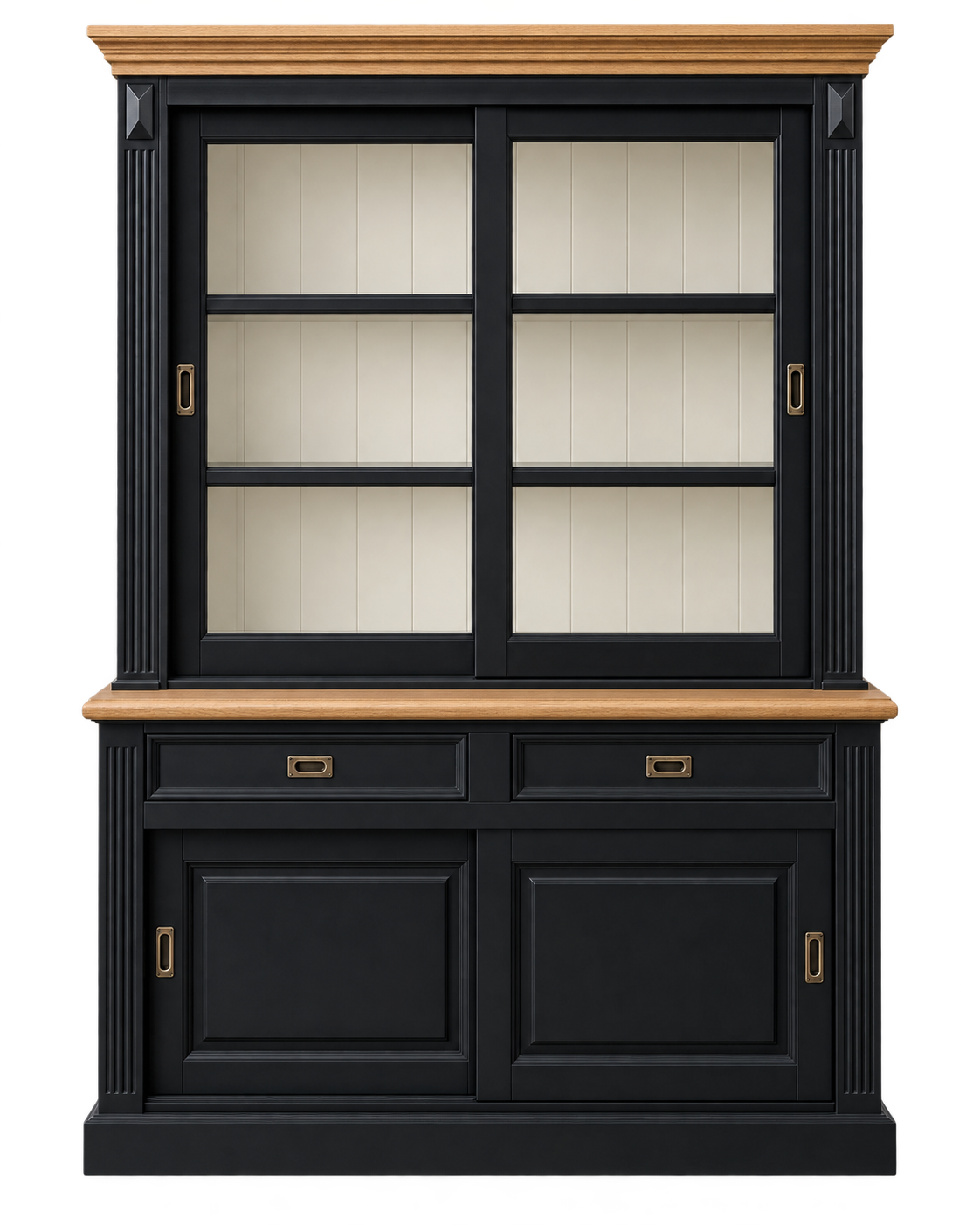Vitrinen Schrank Vincenza 150 cm Landhaus  - Schwarz / Eiche