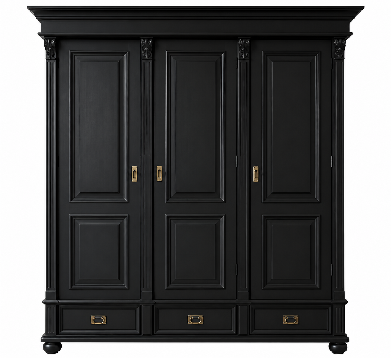 Premium Landhaus Kleiderschrank 3-türig, schwarzer Massivholz Schrank im Landhaus Stil