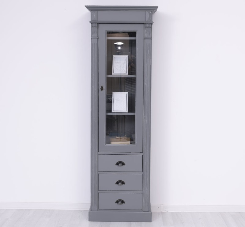 Vielseitige Vitrine 65 cm breit mit 3 Schubladen - Landhaus Vitrine
