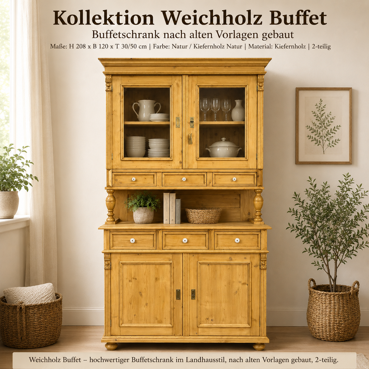 Küchenbuffet Weichholz Schrank im Landhaus Stil