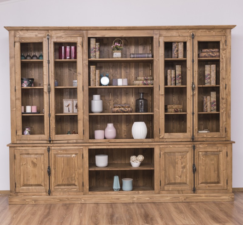 Große Bücherwand im Landhaus Stil mit 4 Glastüren 300 cm