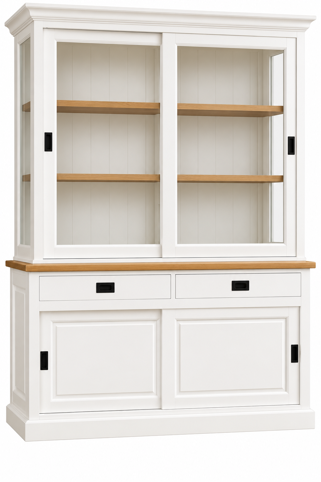 Vitrinen Schrank Neuss 120 cm weiß/eiche - Buffet Schrank mit Schiebetüren