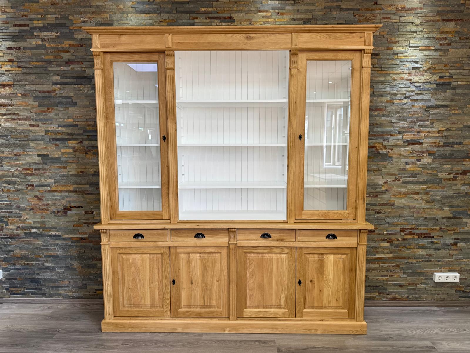 Massive Eichenholz Glasvitrine – Zweifarbiges Design 240 cm