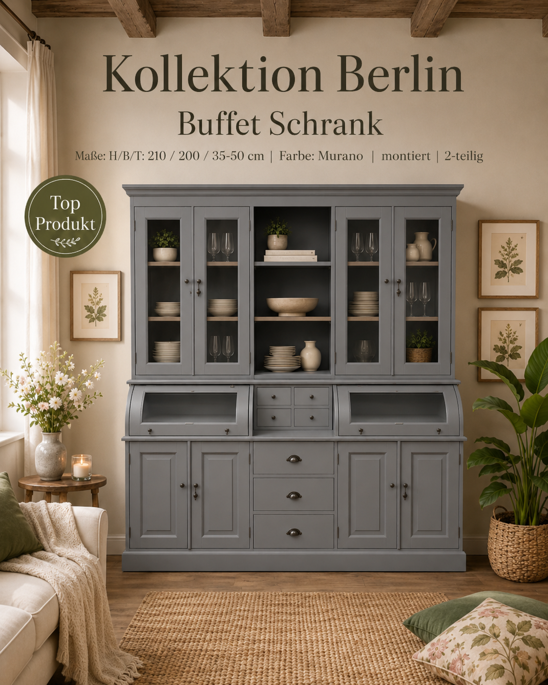 Buffet Schrank Berlin  200 cm im Landhausstil – Murano 200 cm