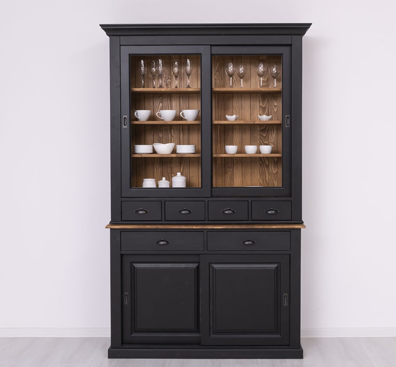 Massive Landhaus Kiefer Vitrine mit Glasschiebetüren – 142 x 225 cm