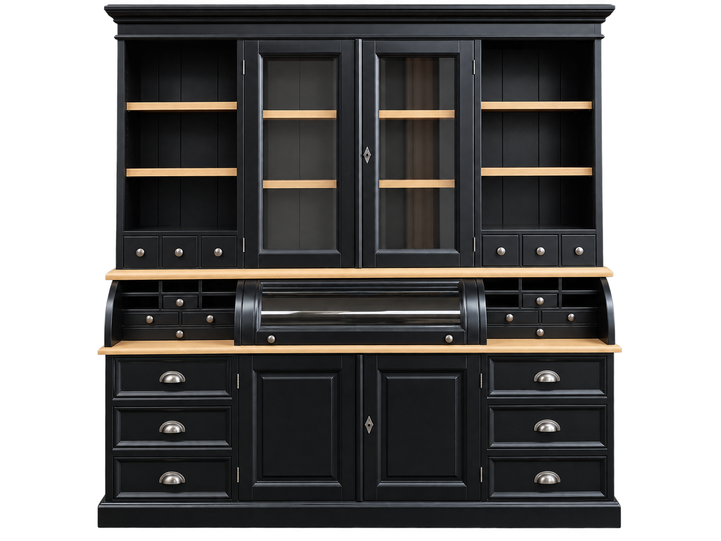 Landhaus Buffet Schrank Malta Ladenschrank schwarz mit Eiche 200 cm