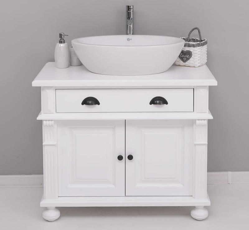 Badezimmerschrank 90 cm mit verzierten Füssen für 1 Waschbecken - Badezimmermöbel
