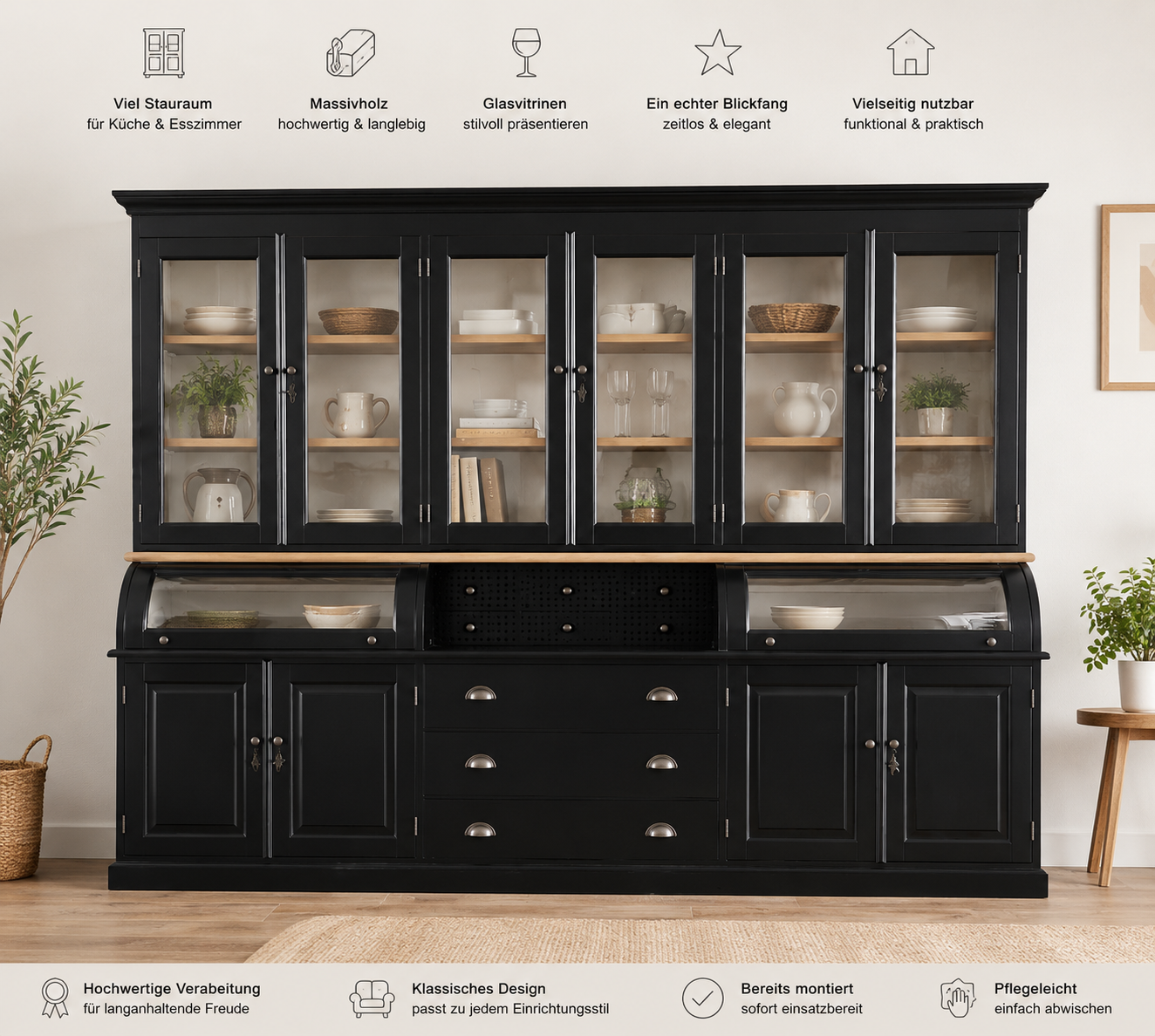 Buffetschrank Berlin 300 cm im Landhausstil mit Eichenelementen