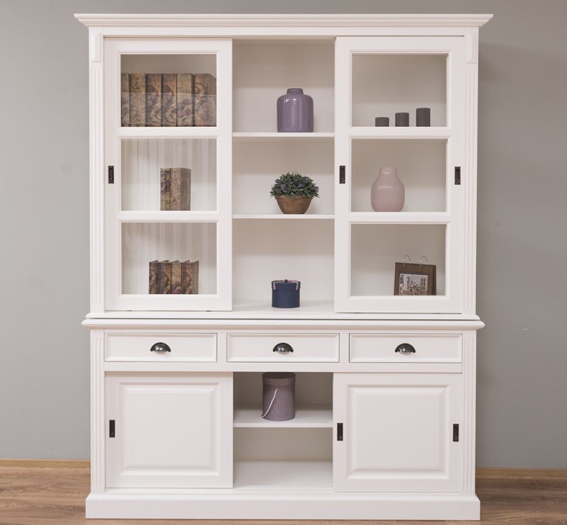 Landhaus Vitrinenschrank mit Schiebetüren - Cabinet Schrank weiß