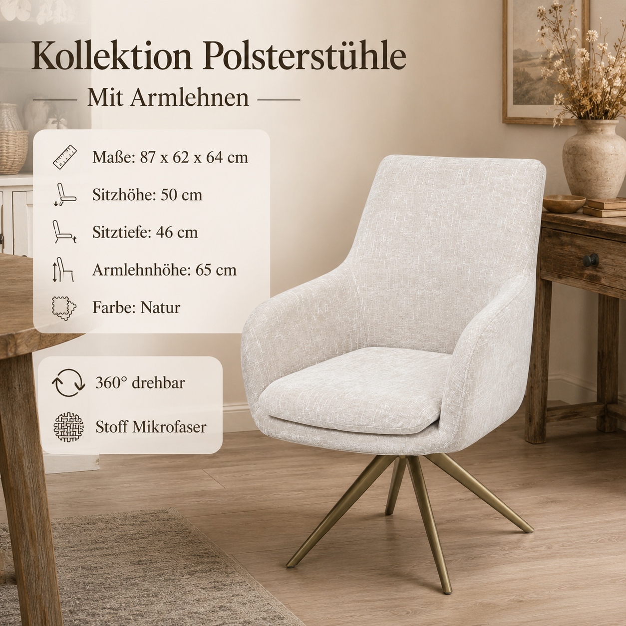 Armlehnstuhl LIVANO 360 – drehbar | Mikrofaser | 360° Drehfunktion | Komfortsitz | Metallgestell