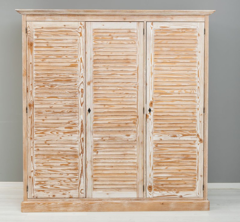 Landhaus Lamellen Kleiderschrank 3-türig Massivholz Schrank - verschiedene Varianten
