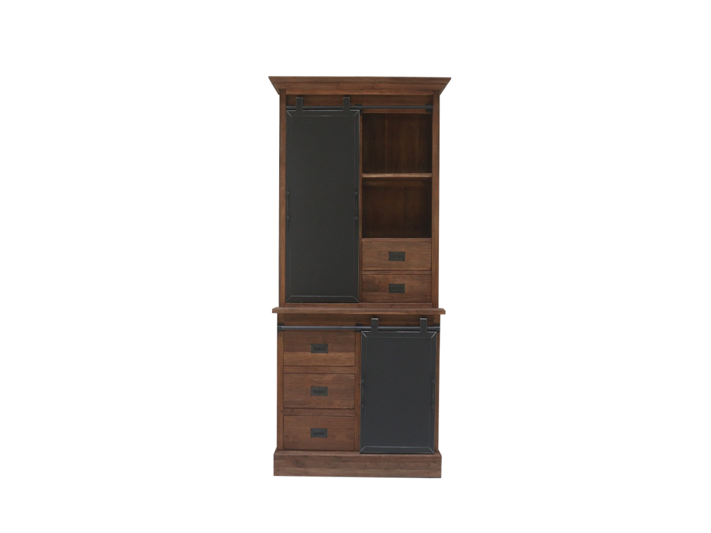 Vitrinen Schrank Roda Teakholz Massiv  - Buffet Schrank Teak mit Eisen