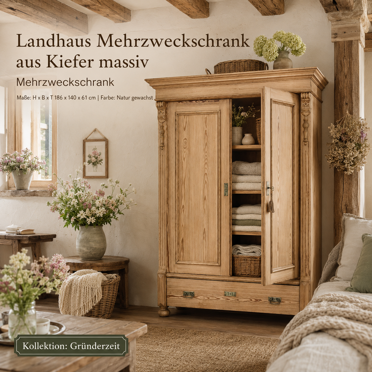 Gründerzeit Dielenschrank – Antik, aufgearbeitet, mit Schublade, Mehrzweckschrank