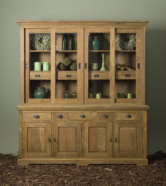 Bologna Vitrinen Schrank 204 cm mit Glasschiebetüren Teak