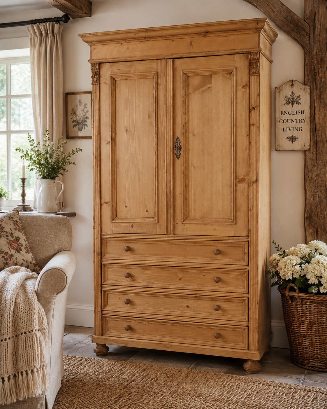 Landhaus Schrank Weichholz - Dielenschrank Massivholz