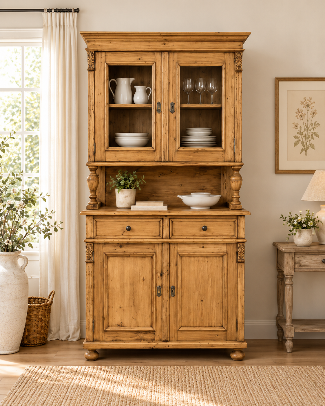 Landhaus Küchen Schrank 100 cm Buffetschrank Massivholz