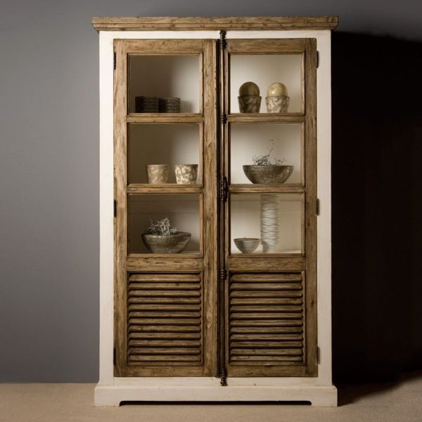 Amanda Vitrinen Schrank 120 cm mit 2 Türen  Landhausstil Glasschrank